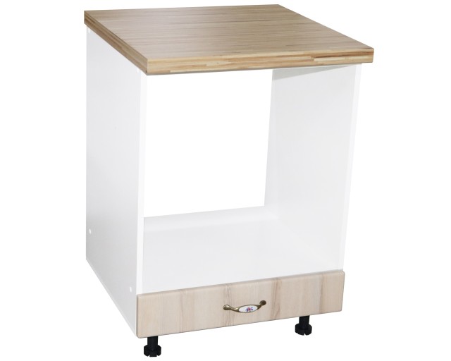 Corp pentru cuptor incorporabil cu sertar Zebra, Alb/MDF Sonoma, cu blat artar, 60 x 85 x 60 cm